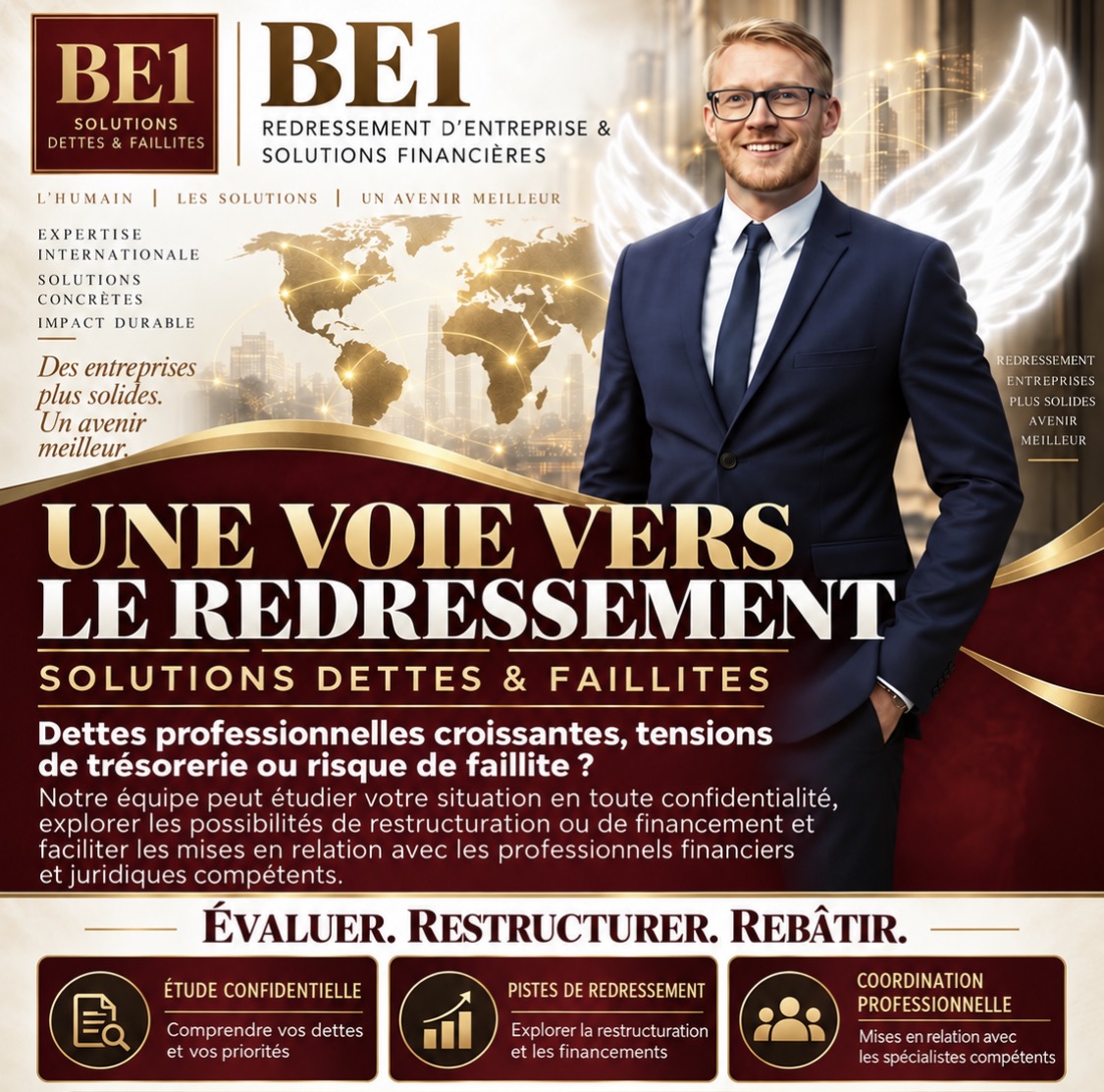 BE1 Solutions dettes & faillites — une voie vers le redressement : examen confidentiel, options de redressement, coordination professionnelle