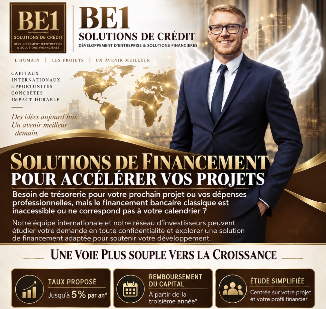 BE1 Solutions de crédit — solutions de financement pour accélérer vos projets : taux proposé jusqu'à 5 % par an, remboursement du capital à partir de la troisième année
